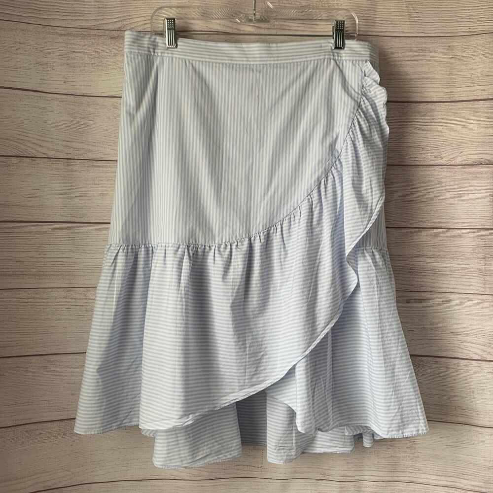 Ivanka Trump Blue and White Striped Skirt Wrap Front Ruffle Bottom Size 16